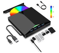Lecteur CD/DVD Externe pour PC, USB 3.0 Mince Portable Graveur Enregistreur RW/ROM Drive CD/DVD Player Transmission Rapide Câble USB