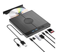 Lecteur CD DVD Externe pour PC ,USB 3.0 Type-C CD/DVD +/-RW Lecteur DVD externe avec 4 Ports USB et Fente SD/TF,Mince Transmission Rapide Câble USB Intégrée pour Windows 11-7/XP Vista Linux Mac OS