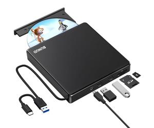 Lecteur CD DVD Externe, USB 3.0 et Type-C CD/DVD +/-RW ROM Graveur avec SD/TF et Ports USB, Lecteur de Disque Optique Lecteur DVD pour Ordinateur Portable PC Winodws 11/10 Mac MacBook Pro Air Apple
