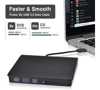 Lecteur CD/DVD externe USB 3.0 portable, compatible Windows 10/11, Mac, MacBook Pro/Air, iMac, noir