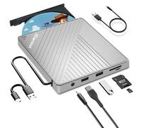 Lecteur CD DVD externe USB 3.0 Type-C de JBonest, gris, pour ordinateur portable, bureau, MacBook, Windows, Linux, Mac OS, Vista - Lecteur de carte SD/TF Portable CD DVD RW Graveur de données rapide