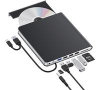 Lecteur CD DVD Externe USB 3.0 & Type-C Lecteur DVD Externe avec 4 USB & SD/TF, Graveur DVD RW Lecteur CD Externe pour Ordinateur Portable, PC, Bureau, MacBook, iMac, Windows 11/10/8/7/XP/Linux/Vista