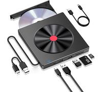 Lecteur CD DVD Externe USB 3.0 Type-C pour PC,Lecteur DVD avec 2 USB&Fente SD/TF,Graveur DVD-/+RW Portable,Transmission Rapide pour Laptop Desktop Macbook Windows11/10/8/7/XP/Vista/Linux/MacOS