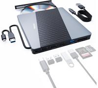 Lecteur CD DVD externe, USB 3.0/USB C, Hub USB 3.0/2.0, Carte SD/TF, Compatible Windows 11/10/8.1/8/7/Vista/2003/XP/2000, Linux, Mac 10