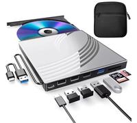 Lecteur CD externe DVD+/-RW avec étui de transport, graveur CD USB 3.0 ultra fin avec 4 ports USB, 2 emplacements pour cartes TF/SD, 1 port de type C, lecteur DVD pour ordinateur portable