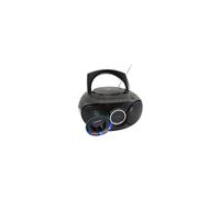 Lecteur CD MP3 Boombox Bluetooth, USB, radio FM Noir avec poignée portable secteur ou piles, Jeu de lumière Multi effet LED