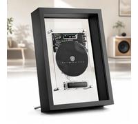 Lecteur CD mural avec haut-parleurs Hifi et télécommande - Cadre de musique mural - Design industriel pour maison/couloir/bureau/décoration murale - Noir