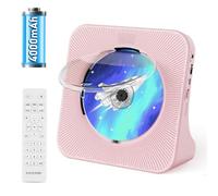 Lecteur CD Portable 4000mAh Batterie, Lecteur CD Bluetooth Rechargeable avec Haut-Parleur, Télécommande, Minuterie de Mise en Veille, CD Player Enfants Prend en Charge FM/USB/Prise Casque, Rose