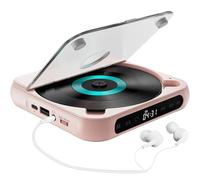 Lecteur CD Portable avec Bluetooth 5.3 - Son Hi-FI, Batterie 2000 MAh, Compatible MP3/CD/CD-R, Chargement Type-C, Lecteur avec Double Mode D'écoute, for Les Voyages, La Maison Et La Voiture(Pink)
