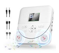 Lecteur CD Portable avec Bluetooth, FELEMAN Lecteur CD pour Voiture avec Haut-parleurs/Batterie Rechargeable/écran/écouteurs, avec câble AUX, Carte TF insérable, Blanc