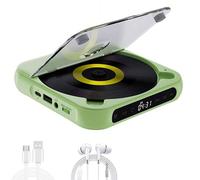 Lecteur CD portable avec Bluetooth, lecteur CD avec haut-parleur, lecteur CD compact pour la maison/voyage/étude, câble USB-C et écouteurs inclus (vert)