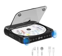 Lecteur CD portable avec Bluetooth, petit lecteur CD rechargeable, haut-parleurs HiFi intégrés, lecteur CD Walkman avec écouteurs, écran LCD, prise en charge CD/AUX/USB/répétition, noir