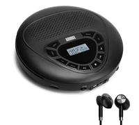 Lecteur CD Portable avec Haut-Parleur Rechargeable - August SE10 Baladeur CD et MP3 Adulte Enfant pour Maison et Voiture, pour Cours et Leçon, Antichocs, Batterie Rechargeable Haut-Parleur - Noir