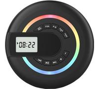 Lecteur CD portable avec haut-parleur, rechargeable, compatible AUX et USB, écran LCD et éclairage RGB, idéal pour la maison ou les voyages.