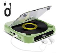 Lecteur CD portable avec son fi, lecteur de disque compact rechargeable, pour la maison, les voyages, la voiture, sans fil, léger (vert)