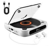 Lecteur CD portable avec son fi, lecteur de disque compact rechargeable pour la maison, les voyages, la voiture, support filaire sans fil, léger (blanc)