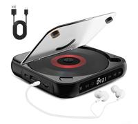 Lecteur CD portable avec son Hi-Fi, lecteurs CD de bureau pour la maison, batterie rechargeable intégrée, connexion sans fil et filaire, léger pour les voyages et la maison (noir)