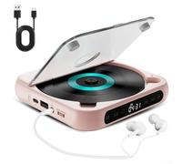 Lecteur CD portable avec son Hi-Fi, lecteurs CD de bureau pour la maison, batterie rechargeable intégrée, connexion sans fil et filaire, léger pour les voyages et la maison (rose)