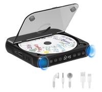 Lecteur CD portable Bluetooth avec haut-parleurs HiFi, écran LCD, prise en charge CD/AUX/USB/répétition, noir Label
