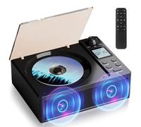 Lecteur CD Portable Boombox, Boombox Rechargeable 4000 Mah avec Lecture CD-R/RW/MP3, Radio FM/USB/TF/Aux/TéLéCommande, BT, Son StéRéO Double, Prise Casque, éCran LCD pour La Maison,Black