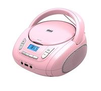 Lecteur CD Portable Boombox pour Enfants (avec Bluetooth, Radio FM, MP3, USB, AUX, Prise Casque), Son stéréo pour Toute la Famille (Rose)
