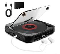 Lecteur CD portable BT rechargeable, répéteur d'apprentissage en anglais avec son HiFi, prend en charge l'audio sans fil et filaire pour la maison et les voyages (noir)