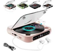 Lecteur CD Portable, Compatible Bluetooth, avec éCouteurs, Prend en Charge Les Modes CD/USB/BT Et RéPéTition, Mini Lecteur Rechargeable pour La Maison, Les Voyages Et Le Bureau,Pink