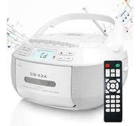 Lecteur CD portable et cassette avec bande CD MP3 USB FM Bluetooth Playback Boombox avec écran LED et télécommande, alimentation AC DC pour les réunions de famille