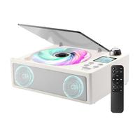 Lecteur CD Portable Et De Bureau pour La Maison, avec Batterie Rechargeable, Deux Haut-Parleurs, Compatible USB/Carte TF/Aux/FM, TéLéCommande, éCran LCD Et Prise Casque,White