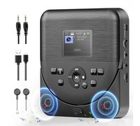 Lecteur CD Portable, FELEMAN Lecteur CD Bluetooth avec Haut-parleurs/écouteurs/écran, Rechargeable Player Voiture avec émetteur FM, avec Lecteur de Carte TF Câble AUX 3,5 mm, Noir