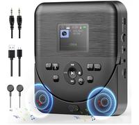 Lecteur CD Portable, Lecteur CD Bluetooth avec Haut-parleurs/écouteurs/écran, Rechargeable Player Voiture avec émetteur FMx, Noir