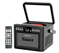 Lecteur CD Portable, Lecteur de Cassettes Boombox Bluetooth 5.1 avec Batterie 5000 mAh, Double Haut-parleurs stéréo 5 W, Radio FM, Enregistrement sur Bande, écran LED Black