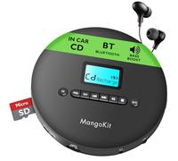 Lecteur CD portable MangoKit CD-X pour voiture avec Bluetooth 5.3, lecture MP3, écouteurs : lecteur CD personnel avec fonction antidérapante, batterie rechargeable