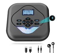 Lecteur CD Portable, Monodeal Lecteur CD Portable Bluetooth, Lecteur CD Rechargeable avec Haut-Parleur, Lecteur CD Discman pour Voiture, Lecteur CD Anti-Saut Petit avec Écouteur