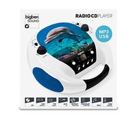 Lecteur CD Portable MP3 USB Bleu et Blanc, Motif Dauphin