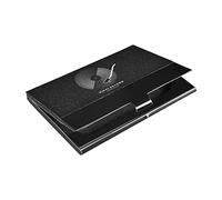 Lecteur CD pour disques vinyles noirs et blancs pour musique sur fond en cuir synthétique foncé et acier inoxydable, porte-cartes de visite, porte-cartes de crédit, portefeuille fin unisexe pour