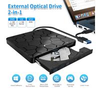 Lecteur CD USB 3.0 type-c, graveur de DVD 2 en 1, lecteurs optiques externes portables CD-RW DVD-ROM, graveur pour PC de bureau Black