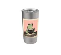 Lecteur de bibliothèque Vintage Frog Reading Book Lover Gobelet isotherme en acier inoxydable double paroi