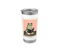 Lecteur de bibliothèque Vintage Frog Reading Book Lover Gobelet isotherme en acier inoxydable double paroi