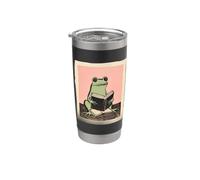 Lecteur de bibliothèque Vintage Frog Reading Book Lover Gobelet isotherme en acier inoxydable double paroi