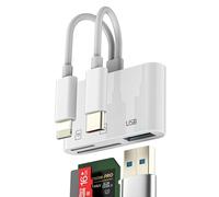 Lecteur de Carte Lightning USB-C SD avec Adaptateur USB Port USB-A mémoire TF Micro SD pour iPhone 16 15 14 Transfert clé USB pour iPad OTG 3.0 Appareil Photo numérique MacBook Ordinateur pour Apple