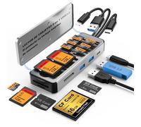 Lecteur de Carte mémoire 7 en 1, en Aluminium, étui de Transport pour Cartes mémoire SD/TF/CF/MS/XD/USB x 2 Ports pour téléphone/Tablette USB C et appareils USB A, Aucune Application requise