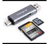 Lecteur de carte mémoire Integral INCRUSB3.2ACSDMSDR USB 3.2 Gen 1 Type-A/Type-C pour MicroSD/SD, 5000 Mbit/s, compatible Windows/macOS/Linux
