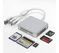 Lecteur de Carte mémoire Memory Stick Pro Duo - Lecteur de Carte 5 en 1 SD/TF/MS/CF/XD pour iPhone/Ordinateur/Appareil USB-C, Lecteur de Carte mémoire Lightning+USB A+USB C XD en Aluminium