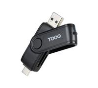 Lecteur de Carte Mémoire TooQ TQR-3003B Noir, Compatible MicroSD/SD, USB 2.0, 5 Mbit/s, 71x21x14mm, Support Windows/macOS/Linux, Certifié CE/RoHS