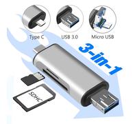 Lecteur de carte Micro USB Type C USB 3.0, Transmission à grande vitesse, adaptateur OTG SDHC SD TF, lecteur de carte MicroSD pour tablettes, ordinateur portable et téléphone