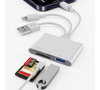 Lecteur de carte SD 4 en 1 pour iPhone/iPad/Mac, lecteur de carte mémoire USB-C/Lightning/USB-A, transfert de photos de l'appareil photo numérique carte SD/TF vers téléphone, adaptateur multi-ports