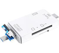 Lecteur de carte SD 6 en 1, lecteur de cartes multicartes Hub pour 1 USB 3.0, 2 cartes mémoire, lecteur de carte USB 3.0 Mini Type-C TF-SD lecteur de carte OTG adaptateur pour téléphone portable Blanc