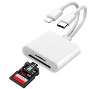 Lecteur de Carte SD pour iPhone, 2 en 2 Adaptateur Carte SD USB C Light-ning vers SD/Micro SD, Lecteur de Carte Mémoire Double Fente pour iPhone16 15/iPad/Samsung/Caméra/SDHC/SDXC