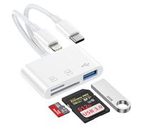 Lecteur de carte SD pour iPhone et Android, 3 en 2 Lightning USB C SD avec adaptateur SD/TF/USB OTG, appareil photo lecteur de carte mémoire pour iPhone 17/16/15/14/13/12, i Pad, Samsung, ordinateur
